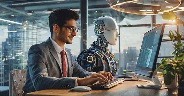 Roboter programmiert mit Mensch